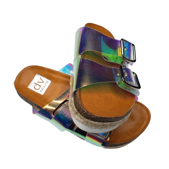 dv by Dolce Vita | Curry Iridescent Clear Acrylic Open Toe Slides Women's 6 - Picture 6 of 11